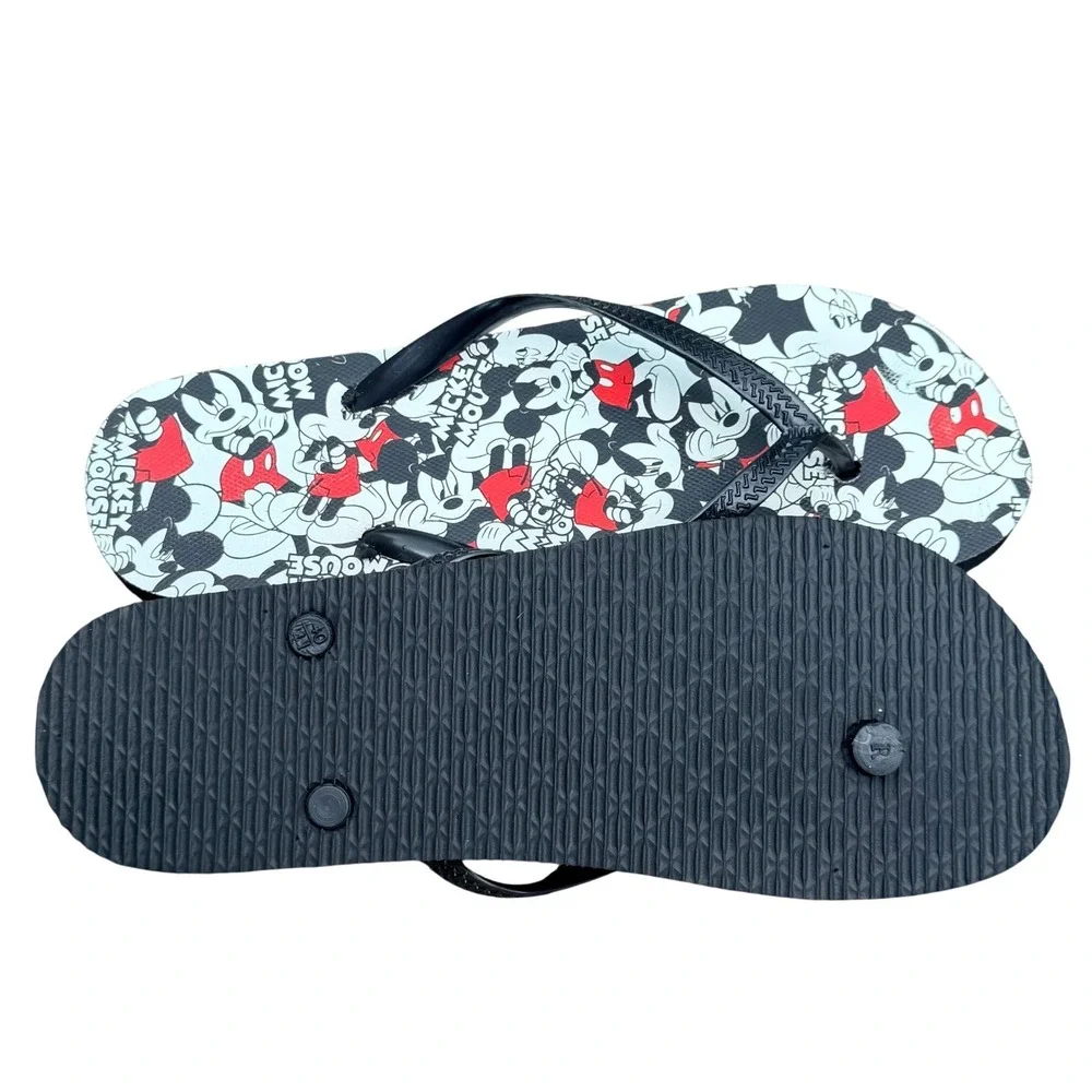 Disney Mickey Mouse Flip Flops Sandals 40-41 All‎ Over Print Black Red White